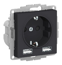 Розетка Atlas Design Systeme Electric ATN001030 (1гн с З/К+2*USB с/у карбон механизм)