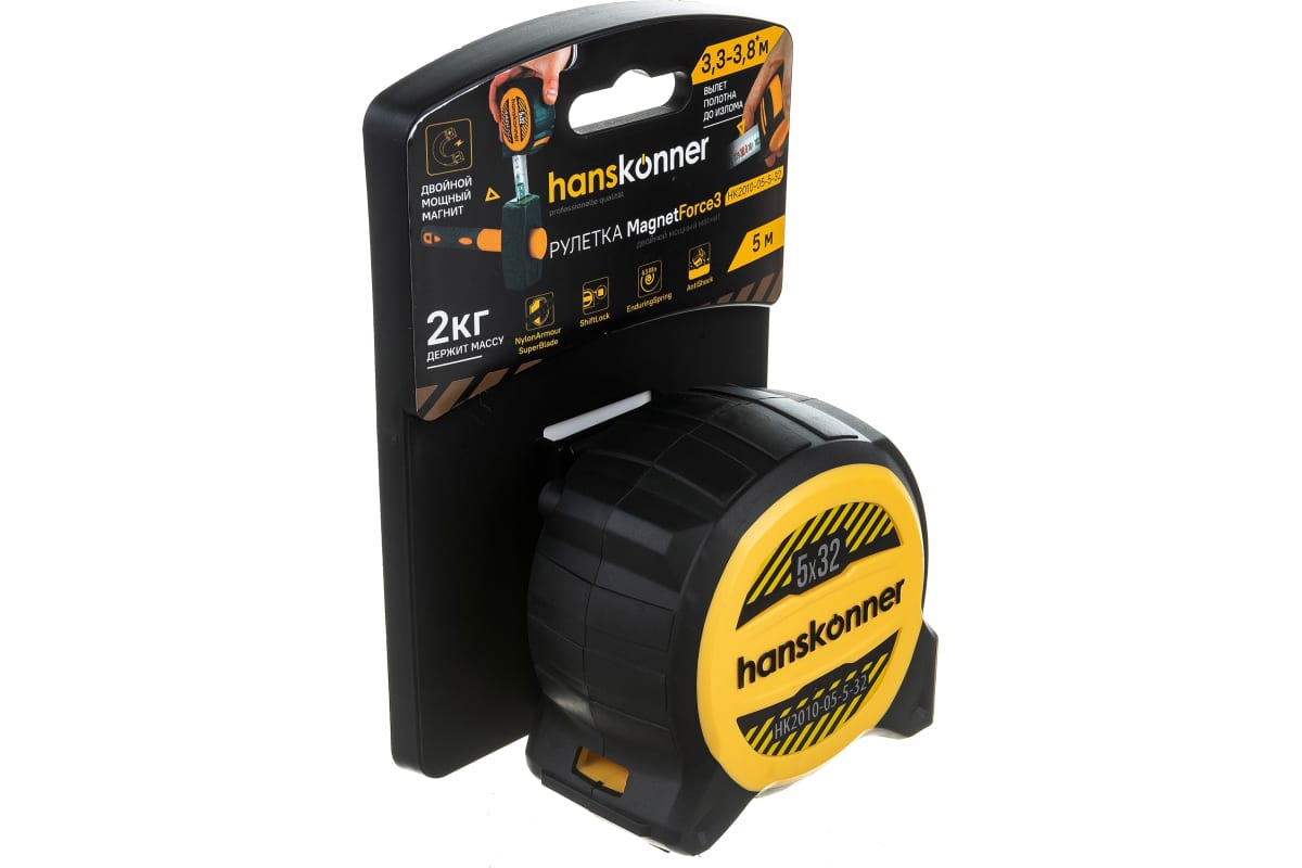 Рулетка Hanskonner НК2010-05-5-32 4,60Е+12 (5*32,1 стоп,вылет полотна 3,6-3,8 м,магнит держит 2кг)