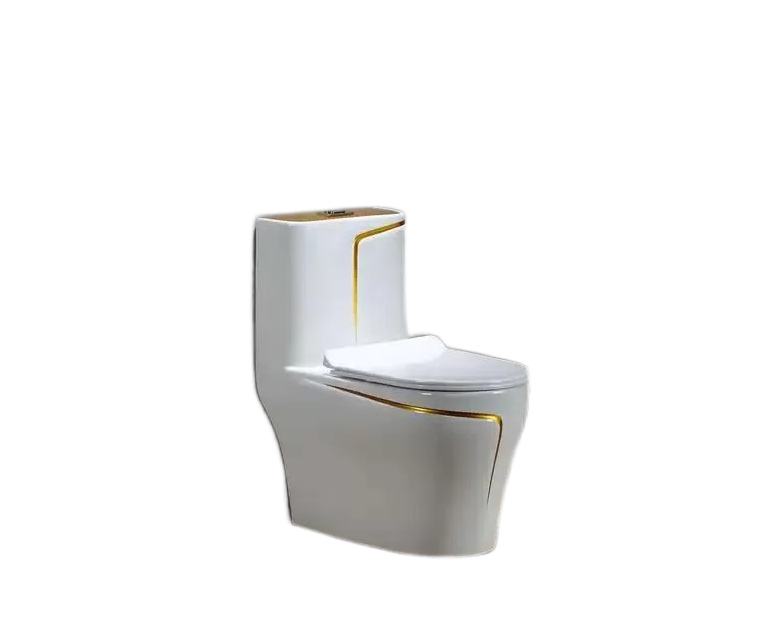 Моноблок Redo Boston White/G Rimless сиденье дюро,белый/зол. полоса (690*390*740)В
