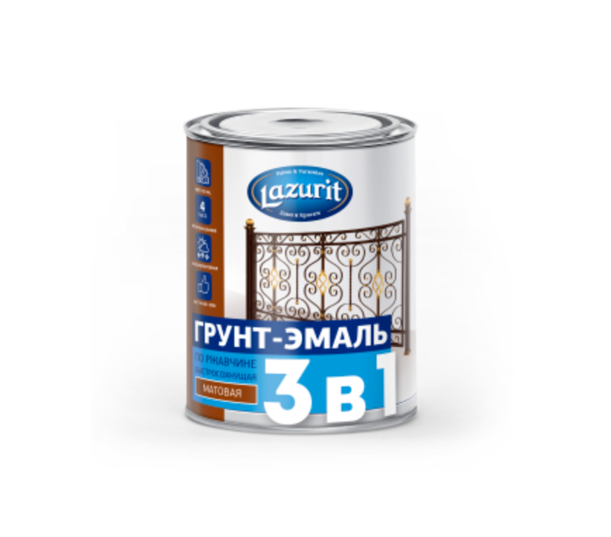 Грунт-эмаль по ржавчине Lazurit RAL6029 111 (быстросохнущая зеленая 1,9кг)