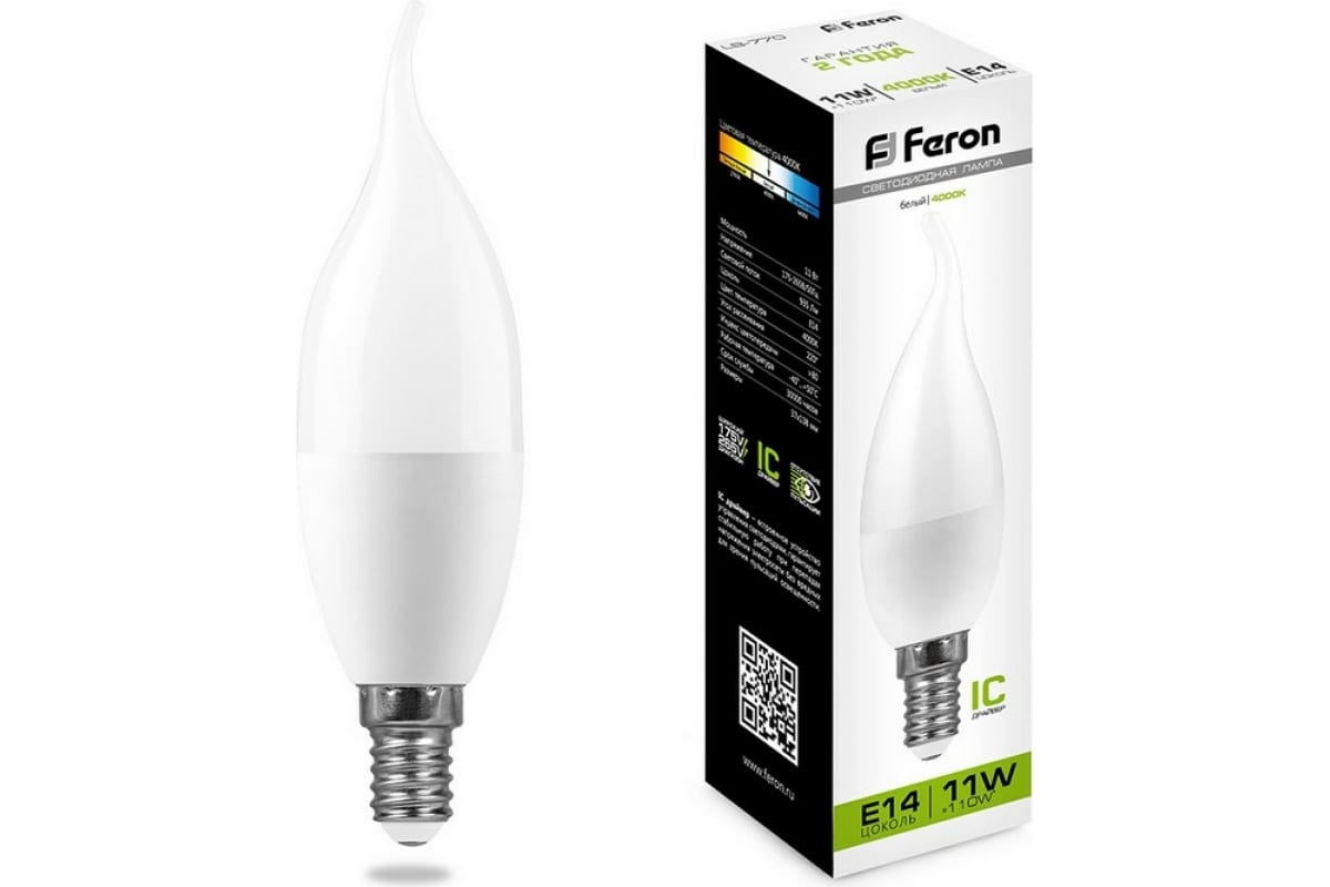 Лампа светодиод Feron LB-770 25940 11W 230V E14 4000K C35 (свеча на ветру)