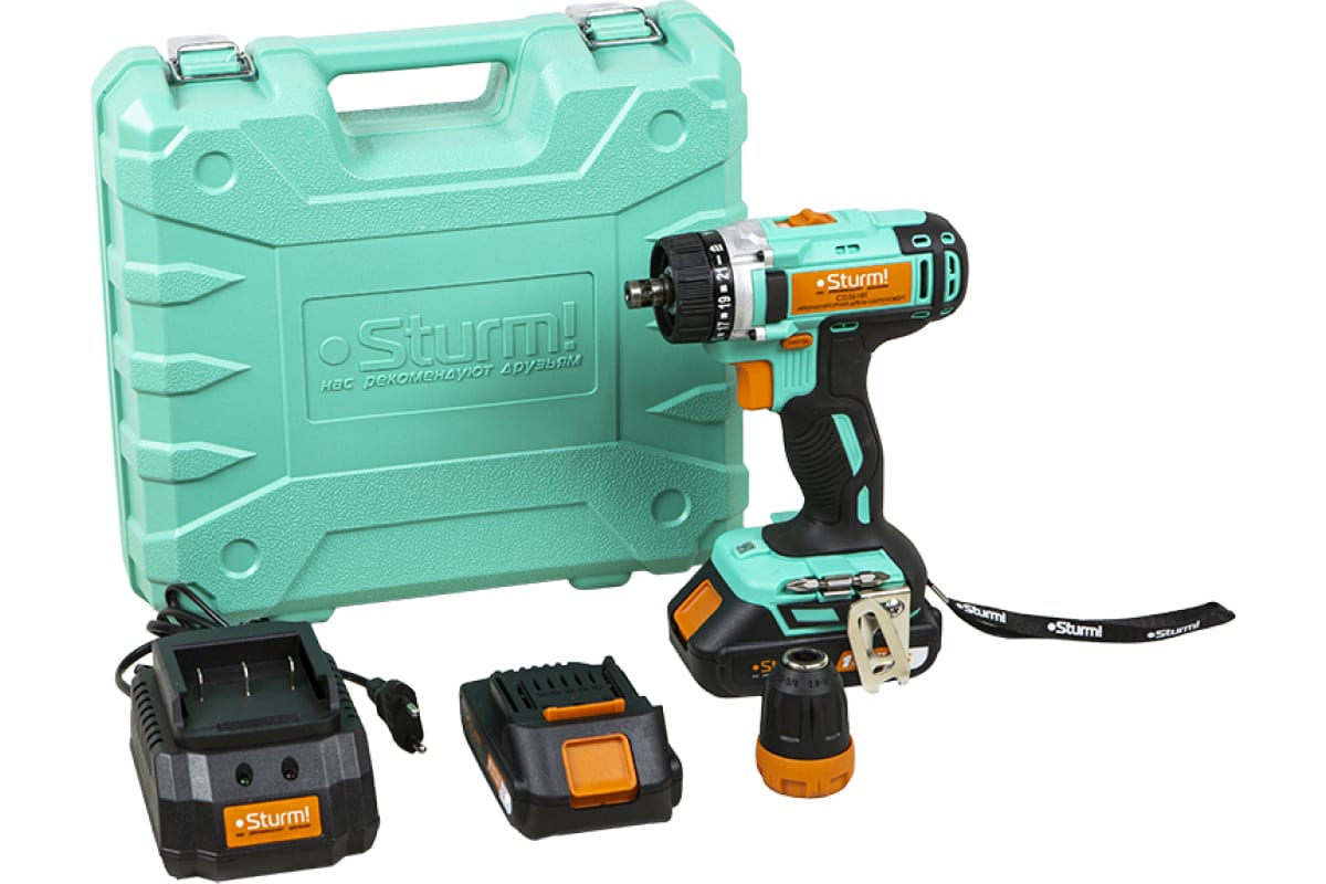 Дрель аккумуляторная Sturm! CD3618T 18В 1BatterySystem (30Нм, 2х2.0Ач, съемный патрон, кейс)