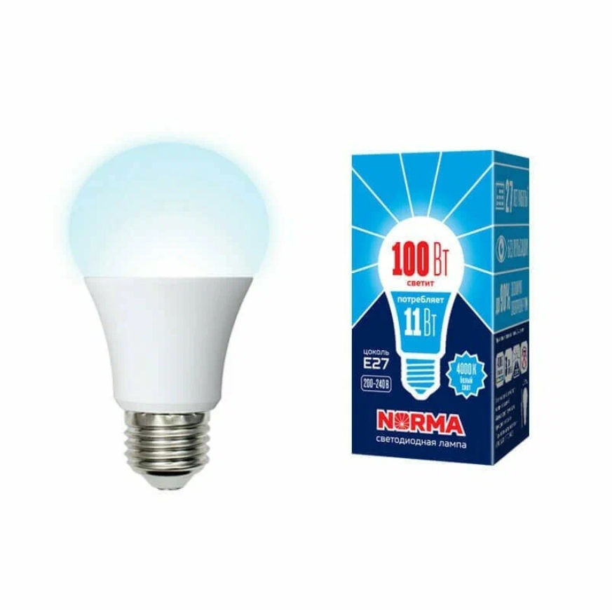 Лампа светодиод Volpe серия Norma LED-A60-11W/NW/E27/FR/NR (форма А матовая белый свет 4000К)