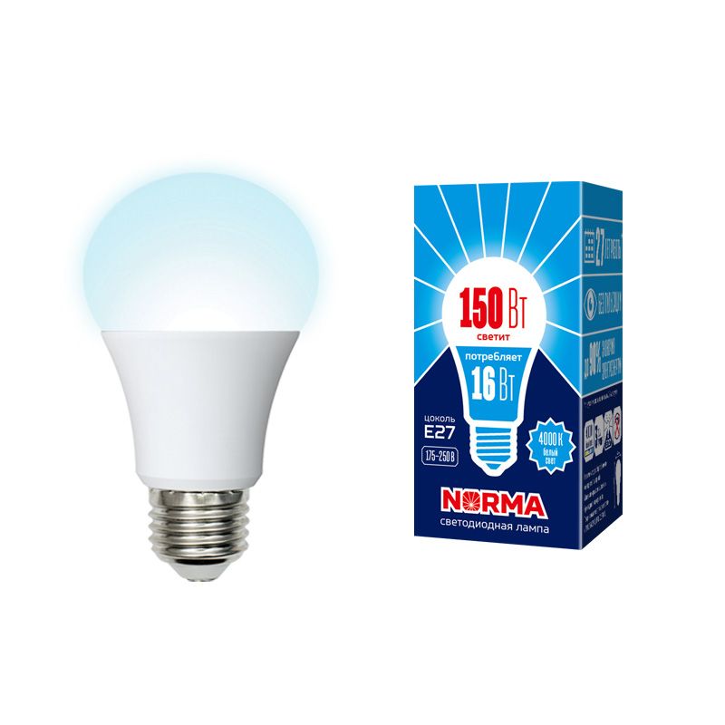Лампа светодиод Volpe серия Norma LED-A60-16W/NW/E27/FR/NR (форма А матовая белый свет 4000К)