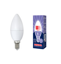 Лампа светодиод Volpe серия Norma LED-C37-7W/DW/E14/FR/NR (форма свеча матовая дневной белый свет 6500К)