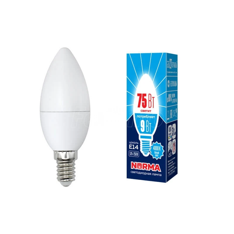 Лампа светодиод Volpe серия Norma LED-C37-9W/NW/E14/FR/NR (форма свеча матовая белый свет 4000К)