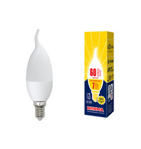 Лампа светодиод Volpe серия Norma LED-CW37-7W/WW/E14/FR/NR (форма свеча на ветру матовая теплый белый свет 3000К)