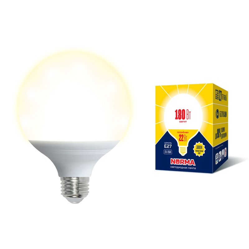 Лампа светодиод Volpe серия Norma LED-G120-22W/3000K/E27/FR/NR (форма шар матовая теплый белый свет 3000К)