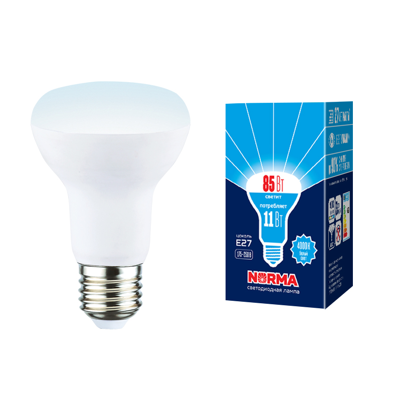 Лампа светодиод Volpe серия Norma LED-R63-11W/4000К/Е27/FR/NR (форма рефлектор матовая белый свет 4000К)