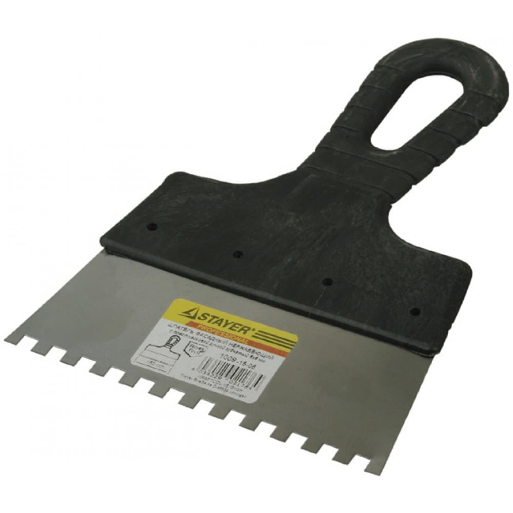 Шпатель зубчатый Stayer Professional 1009-25-10 250мм (зуб 10х10мм, нержавеющий, с пластмассовой ручкой)
