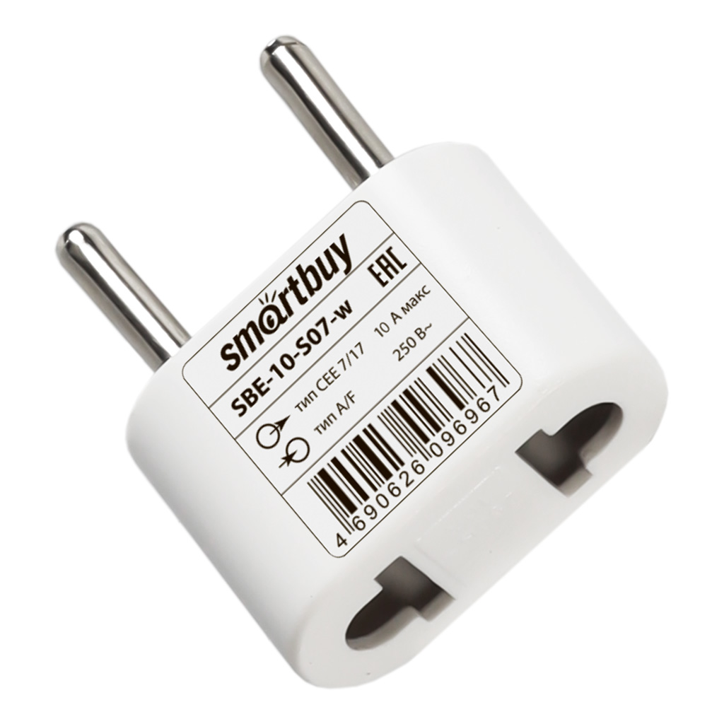 Адаптер-переходник Smartbuy SBE-10-S07-W (на евро вилку белый 10А 250В)