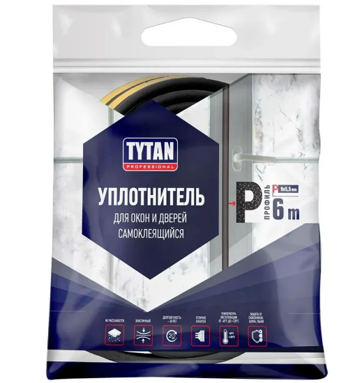 Уплотнитель самоклеящийся Tytan Professional P-профиль черный 19880