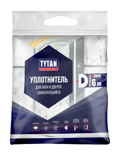 Уплотнитель самоклеящийся Tytan Professional D-профиль белый
