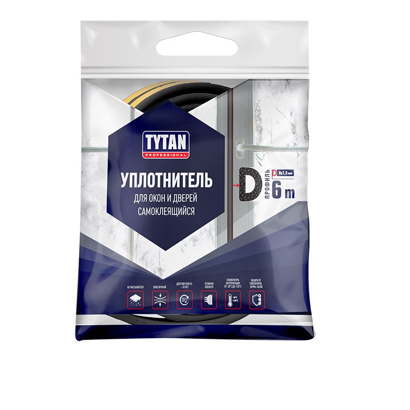 Уплотнитель самоклеящийся Tytan Professional D-профиль черный