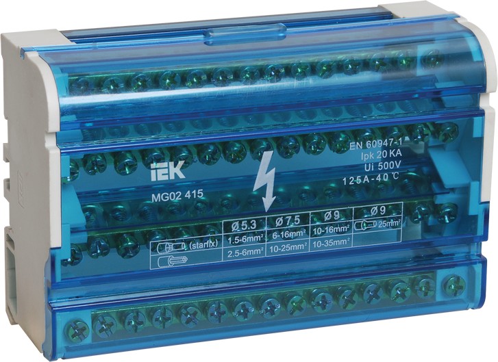 Шина IEK нулевая в корпусе 4*15 на DIN-рейку 3L+PEN