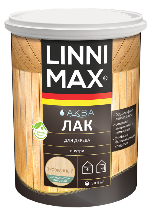 Лак акриловый Linnimax Аква для дерева шелковисто-матовый 0,9л