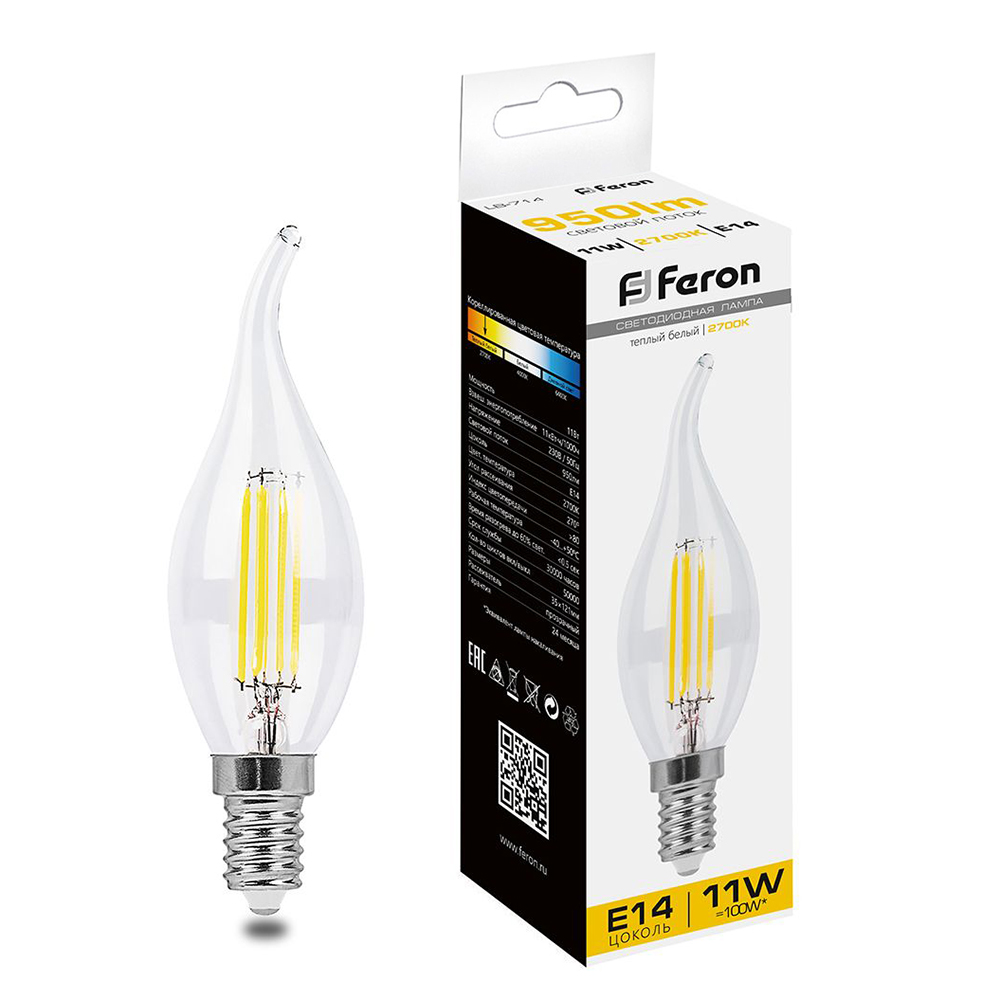 Лампа светодиодная Feron LB-714 11W 230V E14 2700K прозрачная