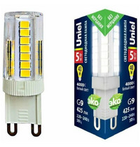 Лампа светодиодная UL-00006749 (прозрачная белый свет 4000К LED-JCD-5W/4000K/G9/CL GLZ09TR)