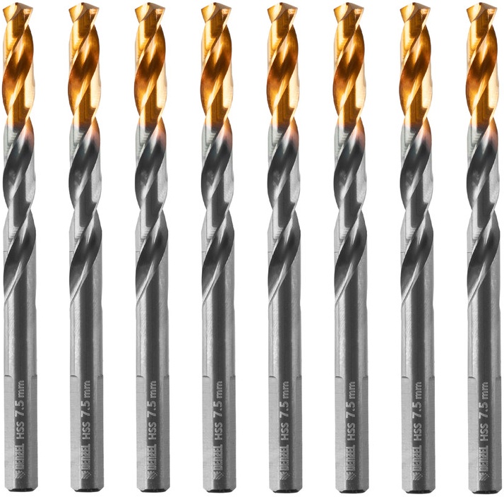 Сверло по металлу Denzel 7,5 мм HSS-Tin Golden Tip 8 шт 717218