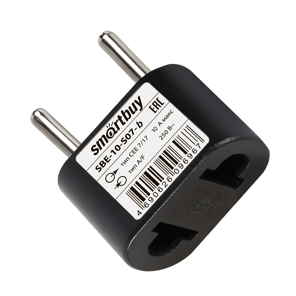 Адаптер-переходник Smartbuy SBE-10-S07-b (на евро вилку черный 10А 250В)