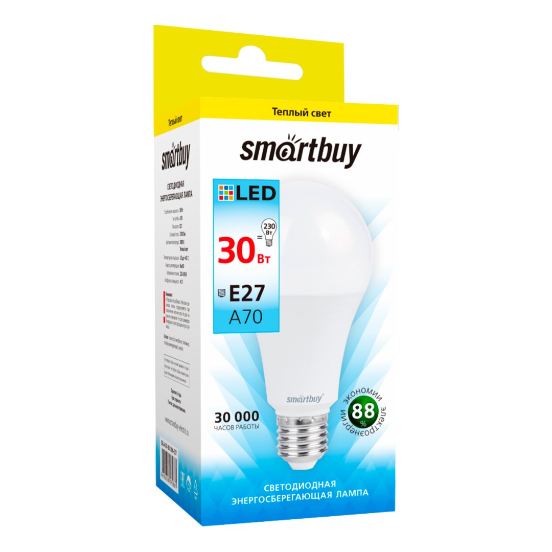 Лампа светодиодная Smartbuy-A70-30W/3000/E27 SBL-A70-30-30K-E27