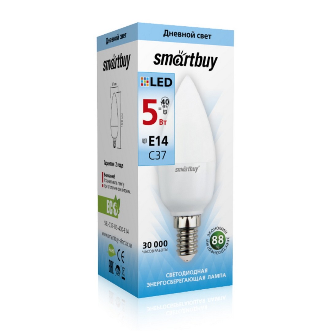Лампа светодиодная Smartbuy-C37-05W/4000 E14 SBL-C37-05-30K-E14