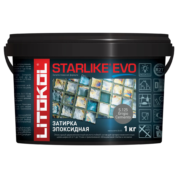 Затирка эпоксидная Litokol Starlike Evo S.125 Grigio Cemento 247896 (2-х комп ведро 1 кг 1)