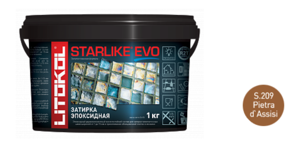 Затирка эпоксидная Litokol Starlike Evo S.209 Pietra d Assisi 247905 (2-х комп ведро 1кг)