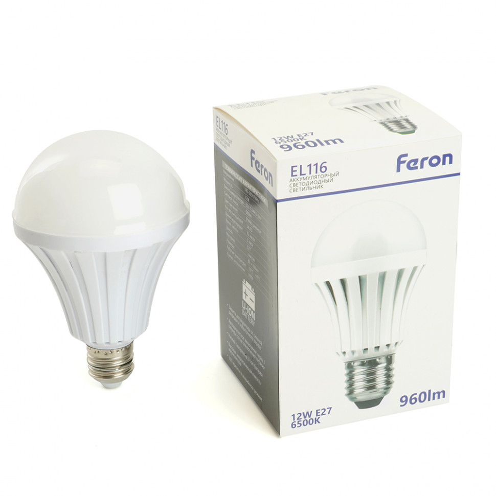 Лампа светодиодная аккумуляторная Feron EL 116 12W 6500К Е27 АС/DC 48980