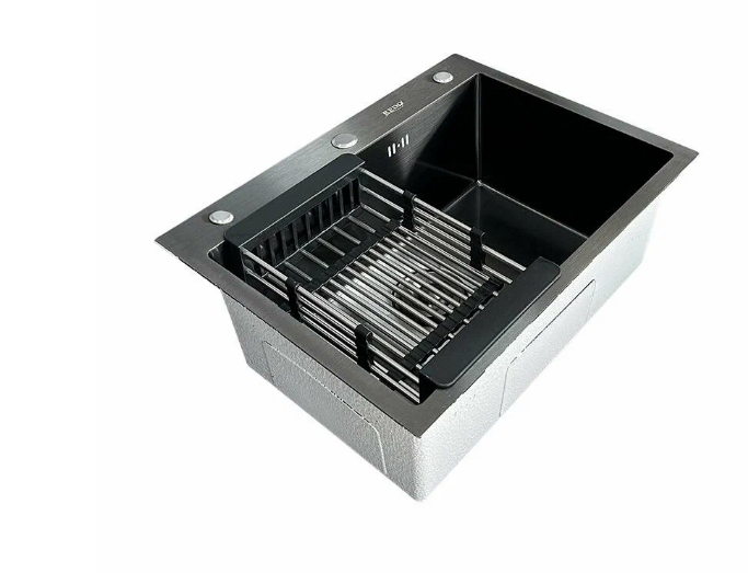 Кухонная мойка накладная Redo Franco RD-6545B 65x45x22 см (сифон корзина крепление черная)