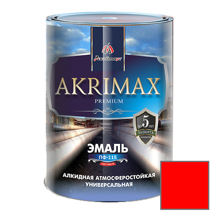 Эмаль алкидная Akrimax Premium ПФ-115 1.7 кг красная УТ-00001916