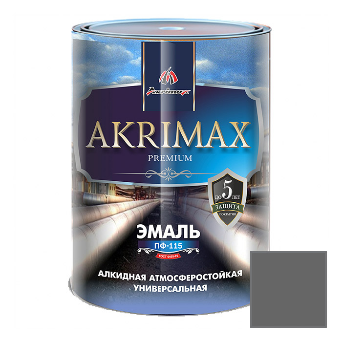Эмаль алкидная Akrimax Premium ПФ-115 0.8 кг серая УТ-00001585
