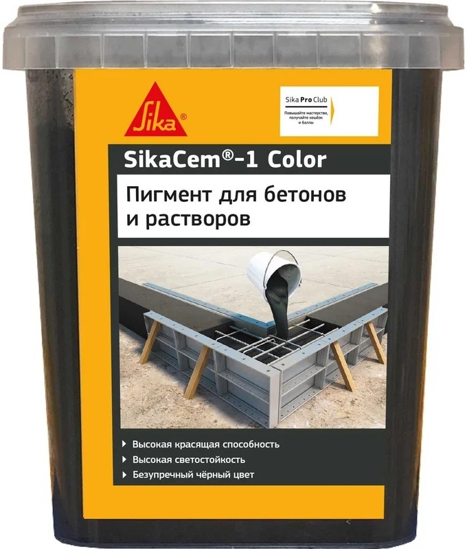Пигмент для бетона и растворов SikaCem-1 Color 614054 (чёрный коробка 16 банок по 1 кг)