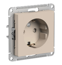 Розетка одноместная Systeme Electric AtlasDesign ATN001245 (с заземлением шторки песочный)