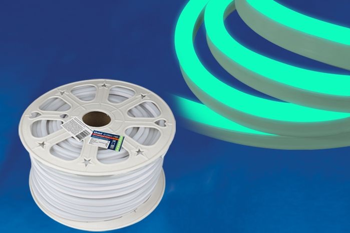 Лента светодиодная гибкая ULS-N21-2835-120LED/m-8mm-IP67-220V-8W/m-50M-GREEN NEON UL-00003767 (бобина 50 м)