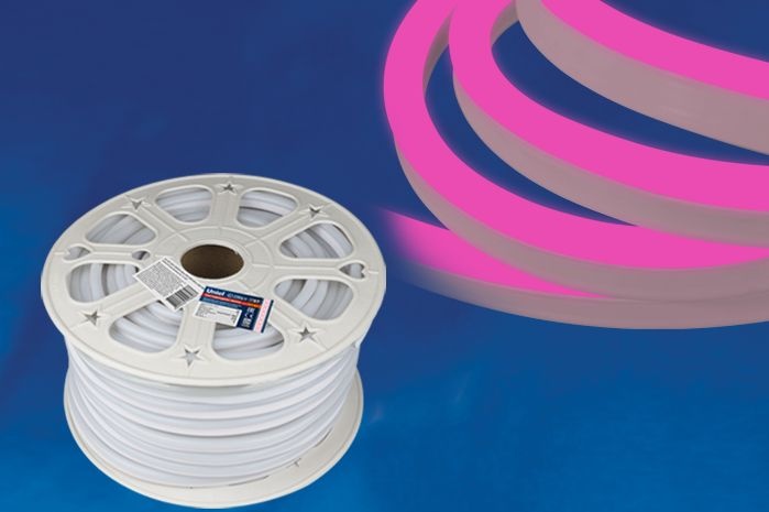 Лента светодиодная гибкая ULS-N21-2835-120LED/m-8mm-IP67-220V-8W/m-50M-PINK NEON UL-00003768 (бобина 50 м)