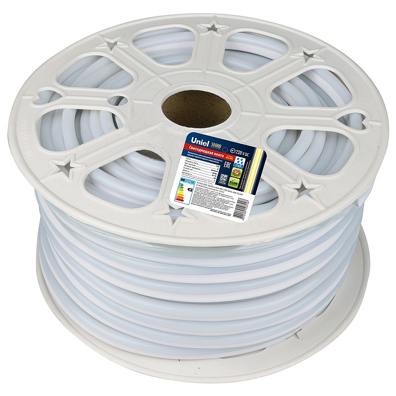 Лента светодиодная гибкая ULS-N21-2835-120LED/m-8mm-IP67-220V-8W/m-50M-YELLOW NEON UL-00003769 (бобина 50 м)
