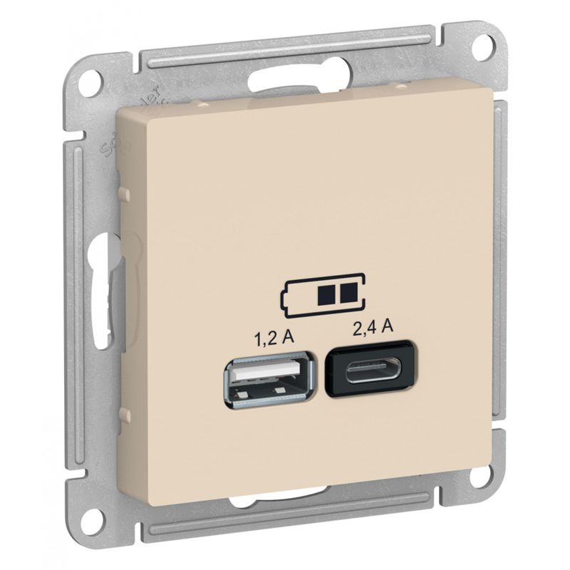Розетка USB (Type-A + Type-C) Systeme Electric AtlasDesign ATN000239 (2.4А механизм бежевый)