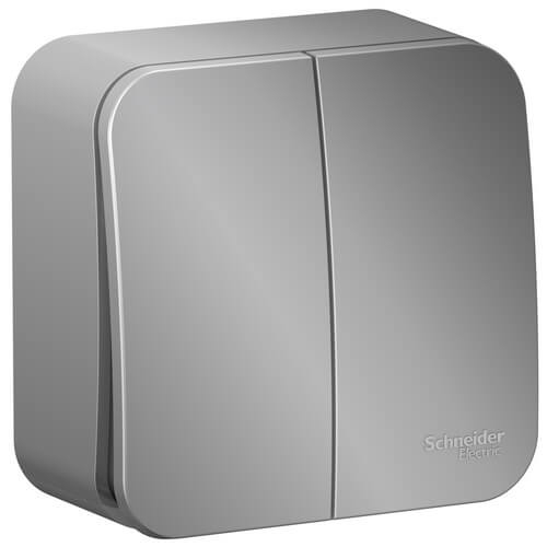 Выключатель 2-клавишный наружный Schneider Electric BLANCA BLNVA105003 (10А 250B алюминий)