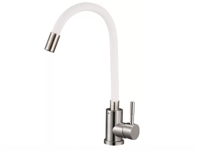 Смеситель для кухни Solone EZA4-F090KW (гибкий излив нержавеющая сталь белый)