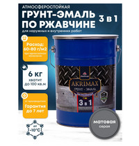 Грунт-эмаль быстросохнущая матовая AKRIMAX-PREMIUM серая 6 кг УТ-00004737
