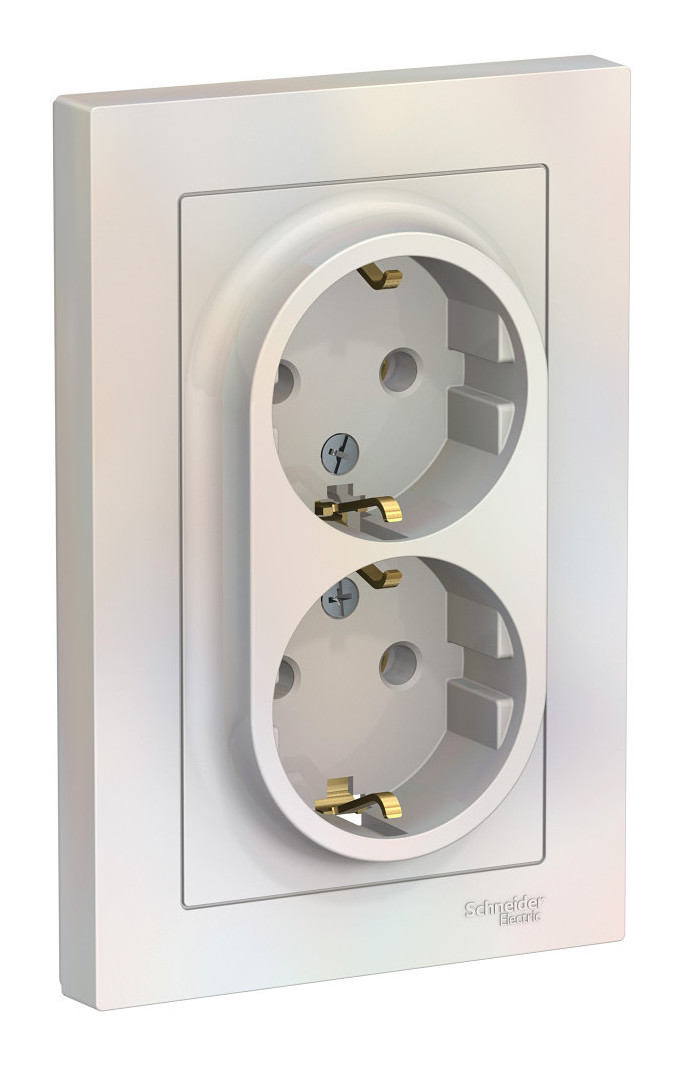 Розетка двухместная в сборе Systeme Electric AtlasDesign ATN000424 (с заземлением 16А жемчуг)