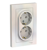 Розетка двухместная в сборе Systeme Electric AtlasDesign ATN000424 (с заземлением 16А жемчуг)