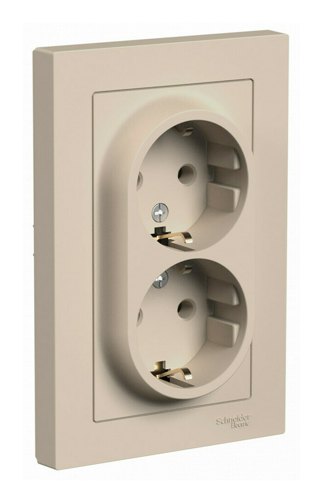 Розетка двухместная в сборе Systeme Electric AtlasDesign ATN001224 (с заземлением песочный)