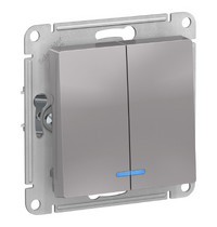 Выключатель 2-клавишный Systeme Electric AtlasDesign ATN000353 (с подсветкой механизм алюминий)