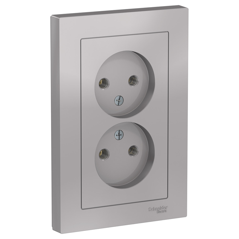 Розетка двухместная в сборе Systeme Electric AtlasDesign ATN000320 (без заземления 16А алюминий)