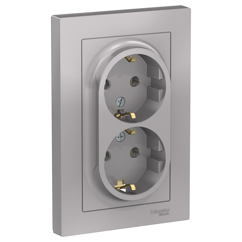 Розетка двухместная в сборе Systeme Electric AtlasDesign ATN000324 (с заземлением 16А алюминий)