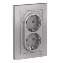 Розетка двухместная в сборе Systeme Electric AtlasDesign ATN000324 (с заземлением 16А алюминий)