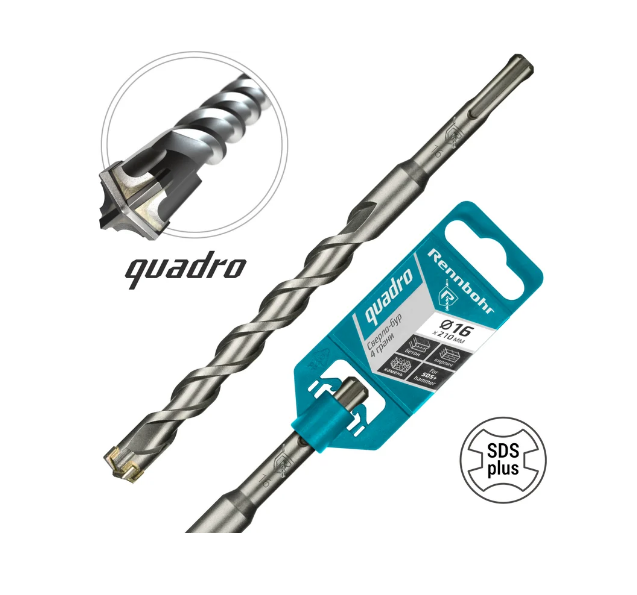 Бур по бетону 4-х гр SDS+ 16х210 мм Rennbohr Quadro/511621/25 шт/100 шт 00-00010512