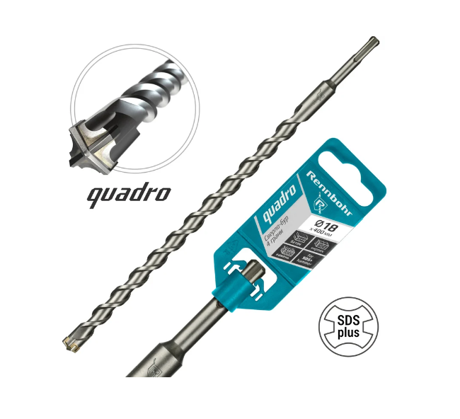 Бур по бетону 4-х гр SDS+ 18х400 мм Rennbohr Quadro/511840/25 шт 00-00013305